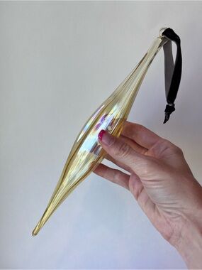 Glass Christmas Ornament Long Yellow Gold Iridescent Glass